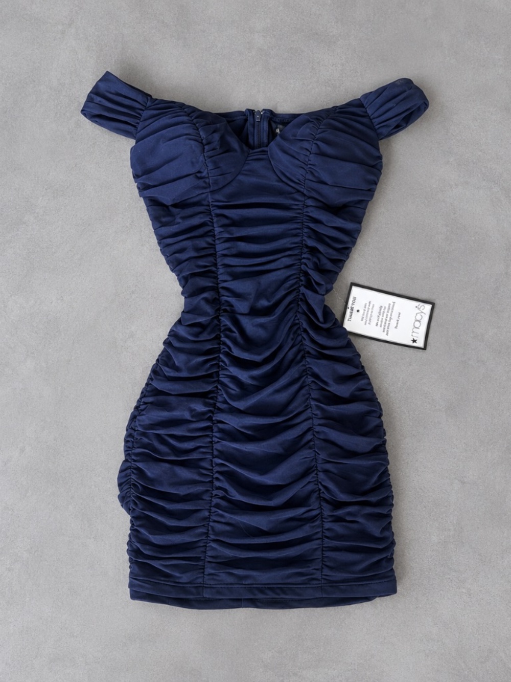 Crystal Doll Navy Blue Ruched Off Shoulder Bodycon Mini Dress Size 5 ( S)NWT